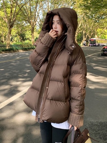 Maillard coffee color down cotton coat for women winter 2024 new style small thickened lamb wool splicing cotton coat and jacket