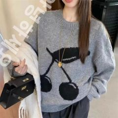 2024 Autumn/Winter New Indie Design Relaxed Cherry Floral Loose Soft Plush Wool Hooded Cardigan for Women
