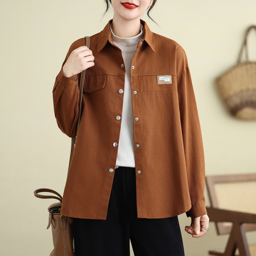 Washed cotton shirt for women 2024 autumn new Korean style large version loose casual shirt cardigan jacket for women