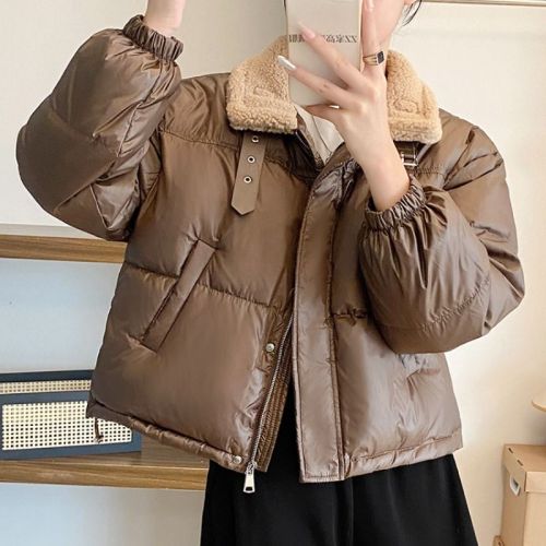 Net picture 2024 new down jacket for women winter short style small thickened warm loose leather jacket and cotton jacket