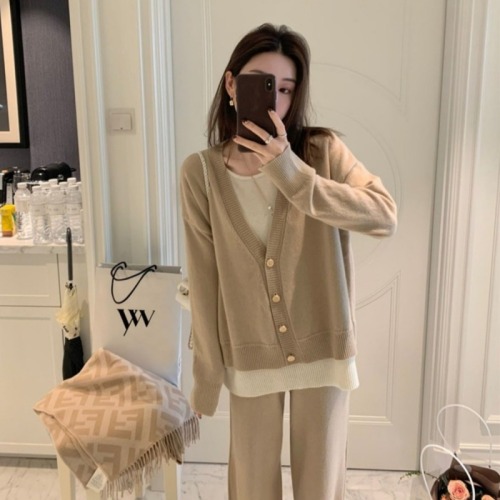 Knitted sweater Korean new style lazy retro contrast color large size fat mm autumn long-sleeved niche cardigan top