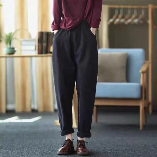 2024 Autumn and Winter Retro Artistic Fine Velvet Harem Pants Elastic Waist Slimming Versatile Casual Pants