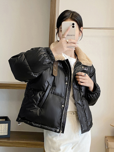 Net picture 2024 new down jacket for women winter short style small thickened warm loose leather jacket and cotton jacket