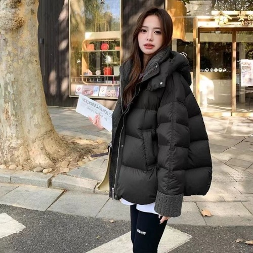 Maillard coffee color down cotton coat for women winter 2024 new style small thickened lamb wool splicing cotton coat and jacket