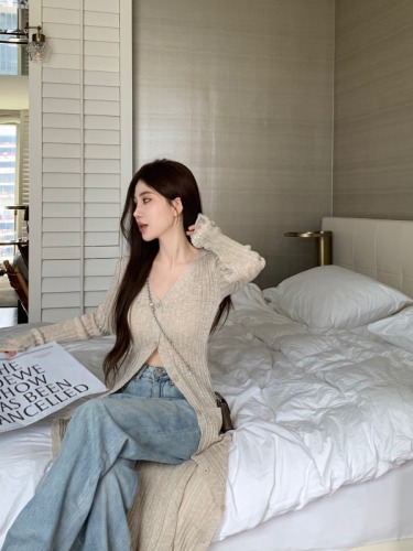 Kyoto private server with lazy style, thin sun protection long knitted cardigan