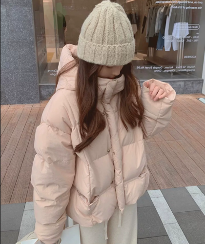 Pink Short Hooded Down Jacket Women's 2024 Winter Korean Version Fat MM Small Student Bread Jacket Cotton Jacket