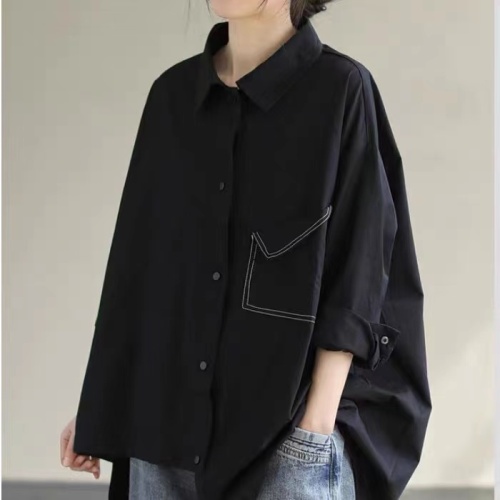 2024 Autumn Large Size Loose Solid Color Shirt Fat Girl Versatile Casual Shirt