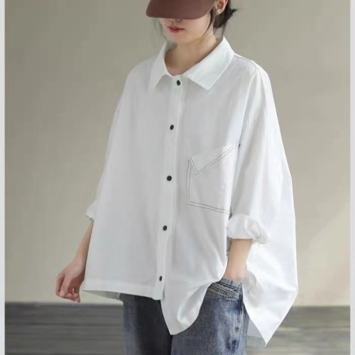 2024 Autumn Large Size Loose Solid Color Shirt Fat Girl Versatile Casual Shirt