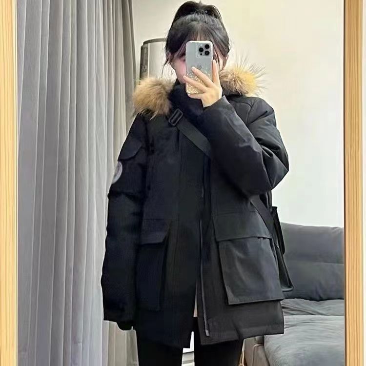 Fur collar detachable 2024 autumn and winter new solid color hooded thickened cold-proof cotton jacket jacket