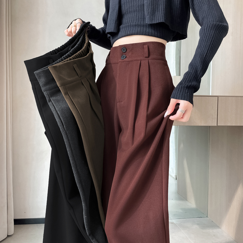 Anchor red woolen wide-leg pants for women in autumn and winter high-waisted and drapey Maillard wear straight-leg floor-length pants for small people