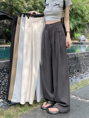 Designed suit pants, casual pants, women's spring blue pants, wide-leg pants, loose high-waisted drapey floor-length pants