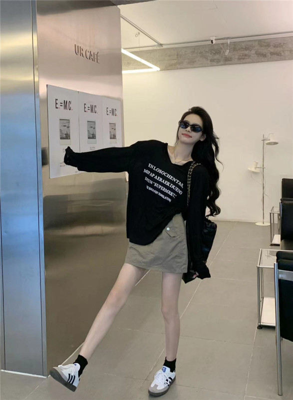 Lazy style hooded loose slimming knitted long-sleeved top