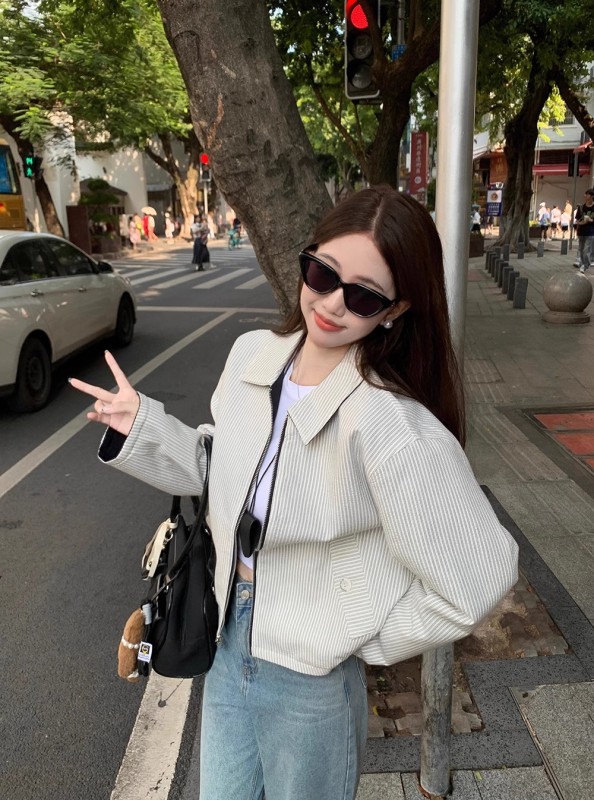Korean foreign trade order Autumn reversible temperament striped jacket women's niche tops