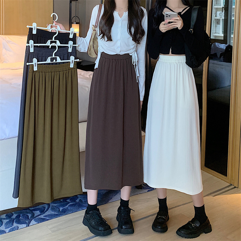Early spring Korean style loose high-waisted mid-length skirt with slits, versatile and simple skirt