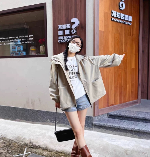 American hooded jacket women's spring and autumn 2024 new loose design drawstring long-sleeved jacket top