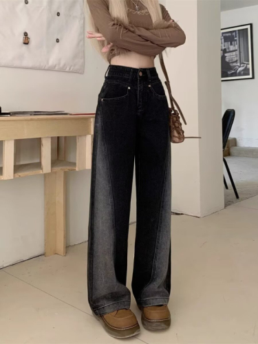 2024 Autumn Winter Plus Size Fat MM American Style Ins Streetwear Niche Versatile Heavy Craft Slim Straight Leg Jeans 