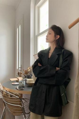 Autumn new ins high-end versatile solid color leather jacket and leather suit