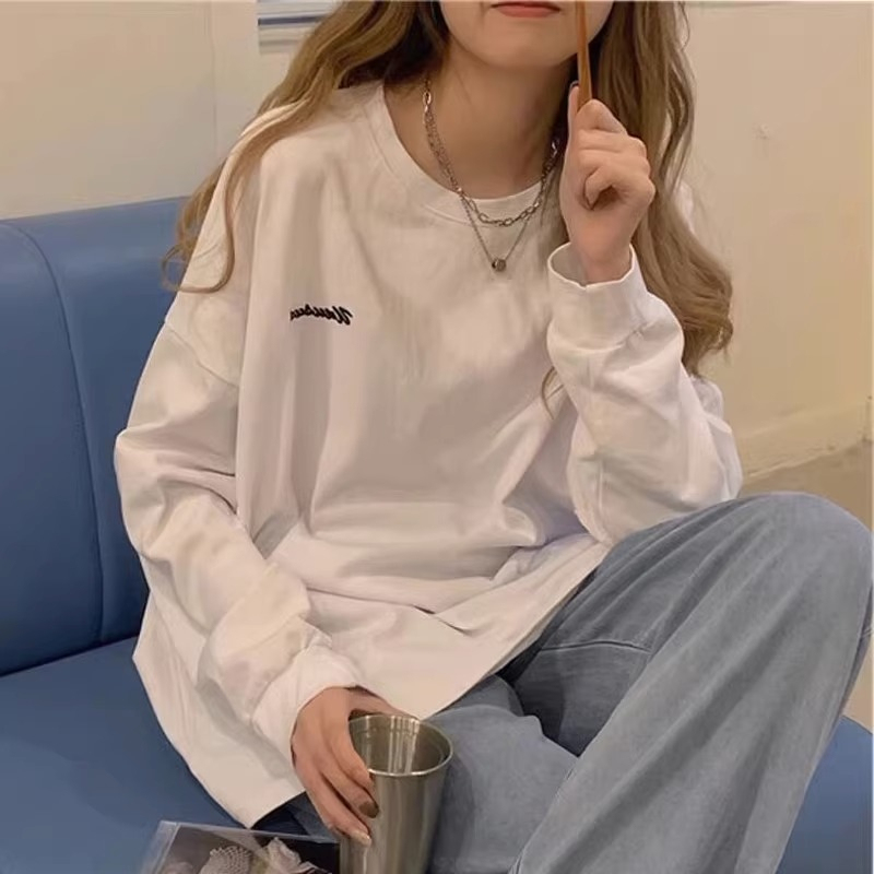 Source spot 220g pure cotton combed tight round neck threaded cuffs long sleeves inner T-shirt for women