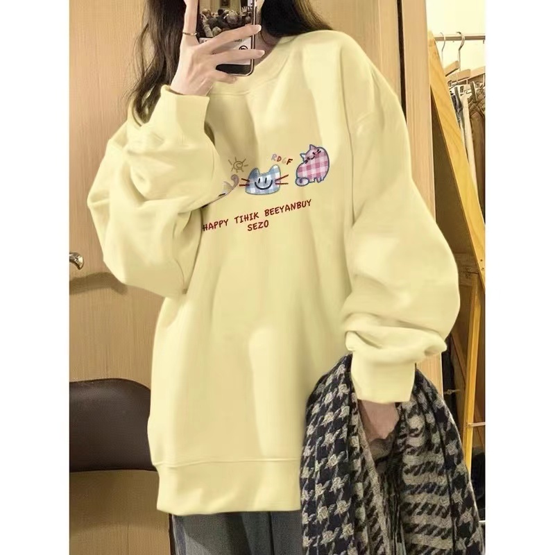 Cotton plus size women's spring and autumn thin long-sleeved sweatshirt women's Korean style loose slimming top Internet celebrity