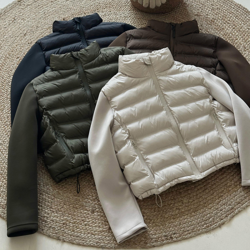 Actual shot of 2024 autumn and winter stand-up collar spliced ​​cotton jacket down cotton light short jacket for women