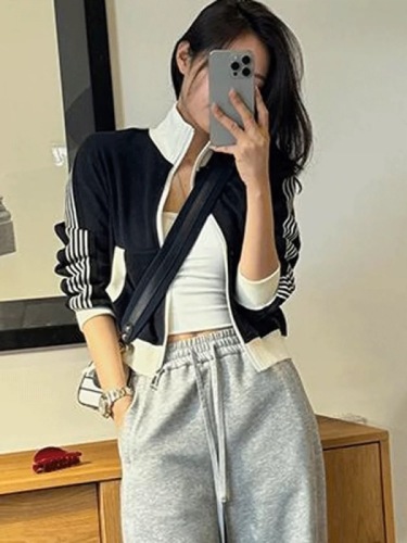 American short sweatshirt jacket for women spring and autumn 2024 new style fashionable zipper cardigan long-sleeved top