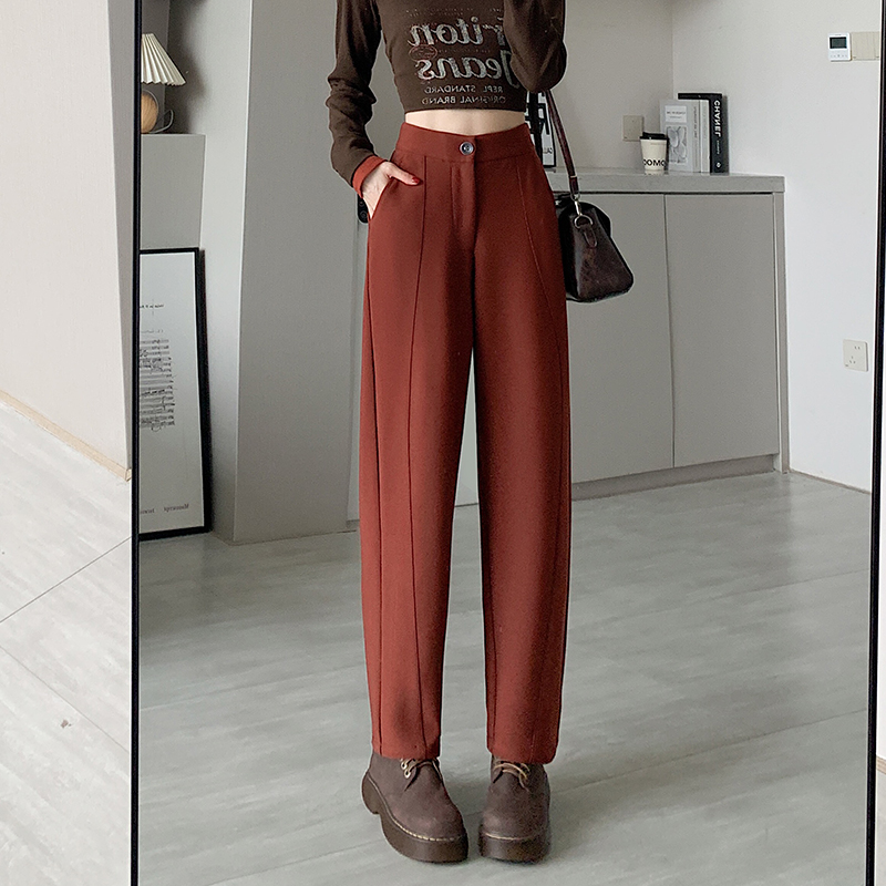 Real shot of suit stretch composite trousers for women in spring and autumn, loose casual straight-leg floor-length trousers, high-end narrow trousers