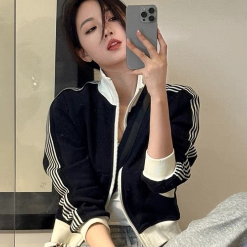 American short sweatshirt jacket for women spring and autumn 2024 new style fashionable zipper cardigan long-sleeved top