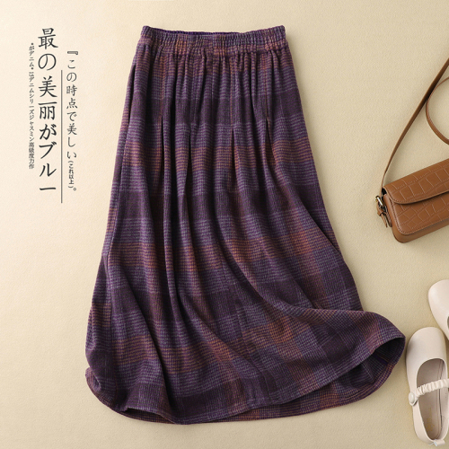 10% wool skirt women's yarn-dyed plaid warm A-line skirt mid-length woolen skirt winter