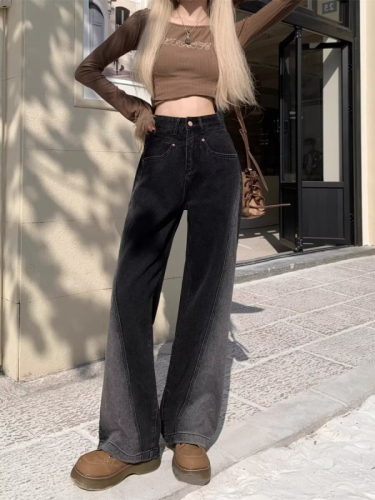 2024 Autumn Winter Plus Size Fat MM American Style Ins Streetwear Niche Versatile Heavy Craft Slim Straight Leg Jeans 