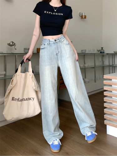 Designed straight jeans for women in summer with pear-shaped body, high waist, slimming and wide-leg pants
