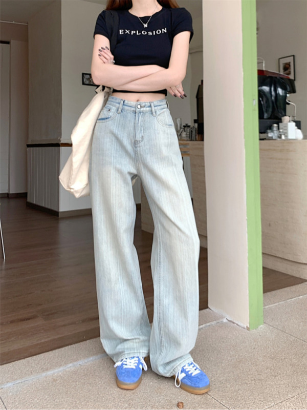 Designed straight jeans for women in summer with pear-shaped body, high waist, slimming and wide-leg pants