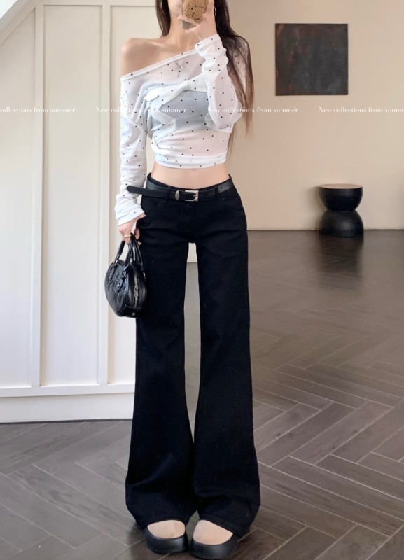 Women's high-waisted jeans for small people, new style, tight-fitting, slimming, tall, straight-leg, floor-length pants, trendy