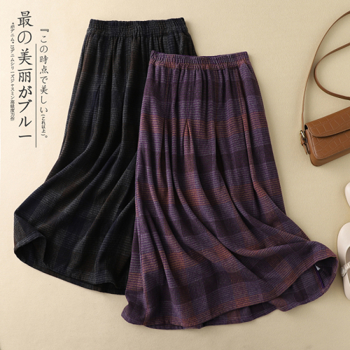 10% wool skirt women's yarn-dyed plaid warm A-line skirt mid-length woolen skirt winter