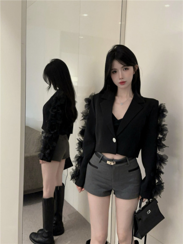 Real shot ~ 2024 autumn new style French sweet little fragrance three-dimensional mesh flower suit short jacket for women