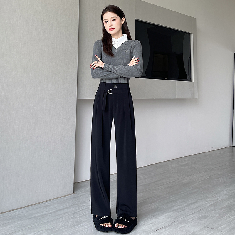 Real shot of gray suit pants for women, spring and autumn drapey pants for small people, straight-leg pants, narrow version, wide-leg pants, good quality