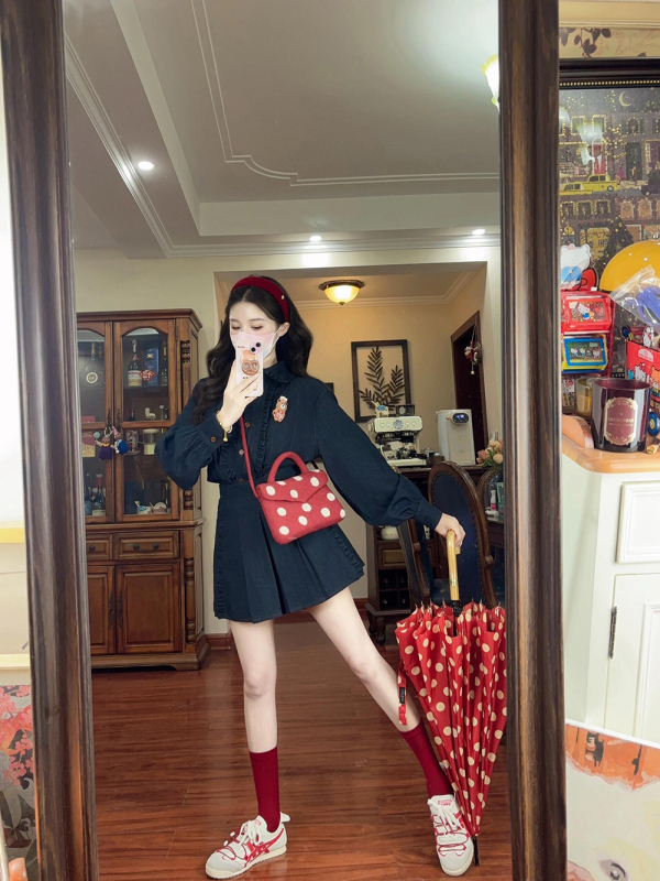 Early autumn Utopia senior wears retro denim shirt suit skirt women's early autumn new two-piece suit