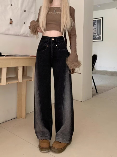 2024 Autumn Winter Plus Size Fat MM American Style Ins Streetwear Niche Versatile Heavy Craft Slim Straight Leg Jeans 