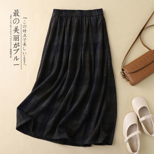 10% wool skirt women's yarn-dyed plaid warm A-line skirt mid-length woolen skirt winter