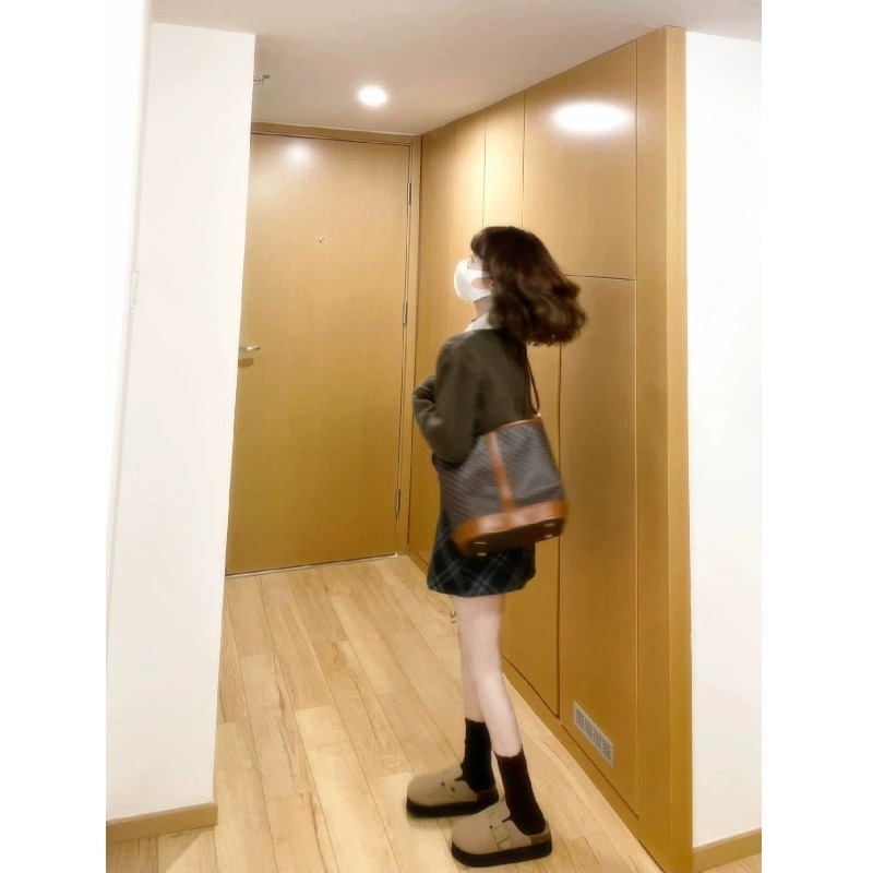 Retro gray plaid skirt slimming temperament A-line skirt hip-covering skirt women's autumn and winter skirt suit for small people