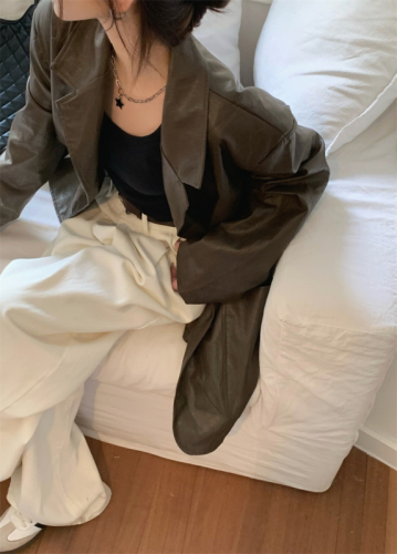 Autumn new ins high-end versatile solid color leather jacket and leather suit