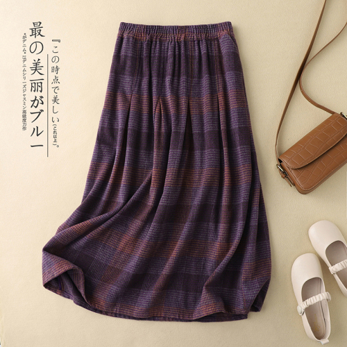 10% wool skirt women's yarn-dyed plaid warm A-line skirt mid-length woolen skirt winter