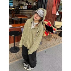 Vintage American Retro Niche Design Hooded Knit Coat for Men and Women with 12-Needle Original Internet Pattern and Badge