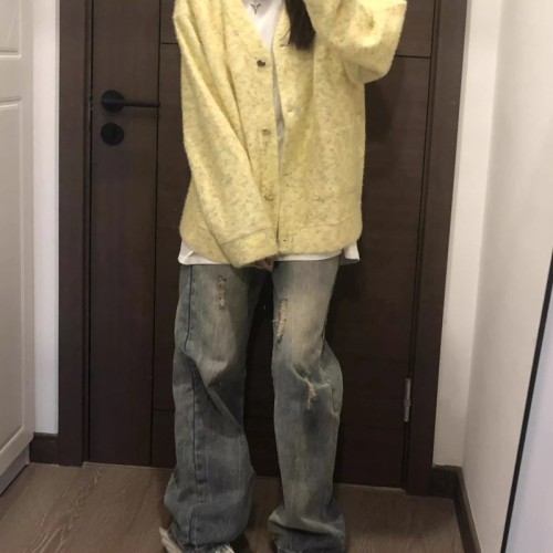 Lazy Deer Colorful Ball Long-Sleeve Knitted Cardigan Women's Autumn New Streetwear Trend Brand Loose Casual V-Neck Coat