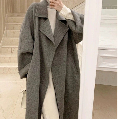 Red woolen coat for women in autumn and winter Korean Hepburn style high-end woolen coat