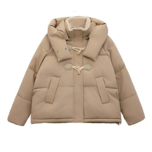 Real shot of horn button bread coat for women 2024 winter thickened down cotton coat, short loose version cotton jacket and cotton coat