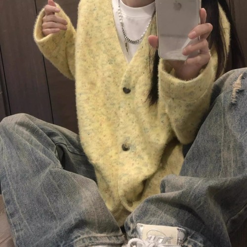 Lazy Deer Colorful Ball Long-Sleeve Knitted Cardigan Women's Autumn New Streetwear Trend Brand Loose Casual V-Neck Coat