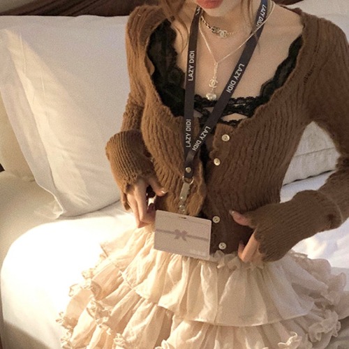 2024 Autumn and Winter New Sweet Hot Girl Jacquard Knit Hot Girl Woolen Cardigan Jacket Solid Color Three Soft Waxy Twist Top