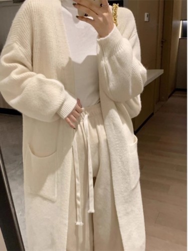 Lazy style mid-length minimalist long-sleeved sweater jacket for women autumn 2024 new casual loose knitted cardigan trend