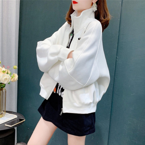 Official picture 6535 cotton 2024 autumn short design solid color stand collar long sleeve thin sweatshirt for women