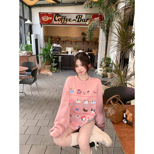 Actual photo, my puppy is very cute. Designed printed sweatshirt for women, round neck, Korean style, lazy style.